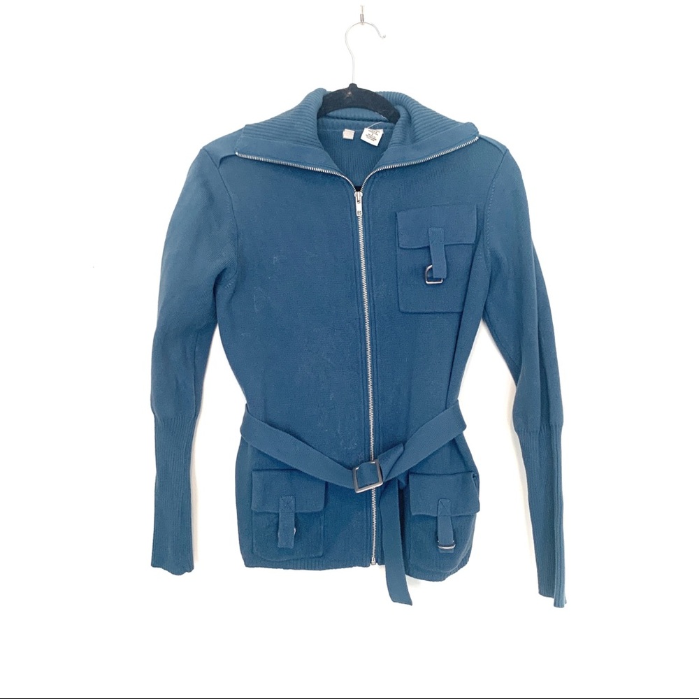 Moth Anthropologie Blue Zip Jacket With Belt S
